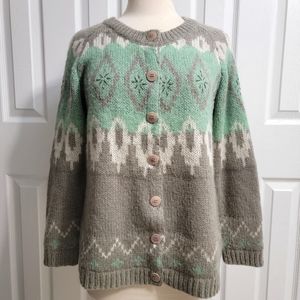 Sundance Oversized Beaded Fair Isle Mohair Blend Cartigan Sweater, Grey Size PS